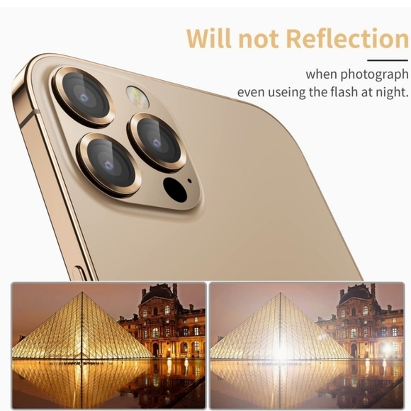 Camera lens tempered glass protector for iPhone 13 Pro, 13 Pro Max Gold - Picture 2 of 7